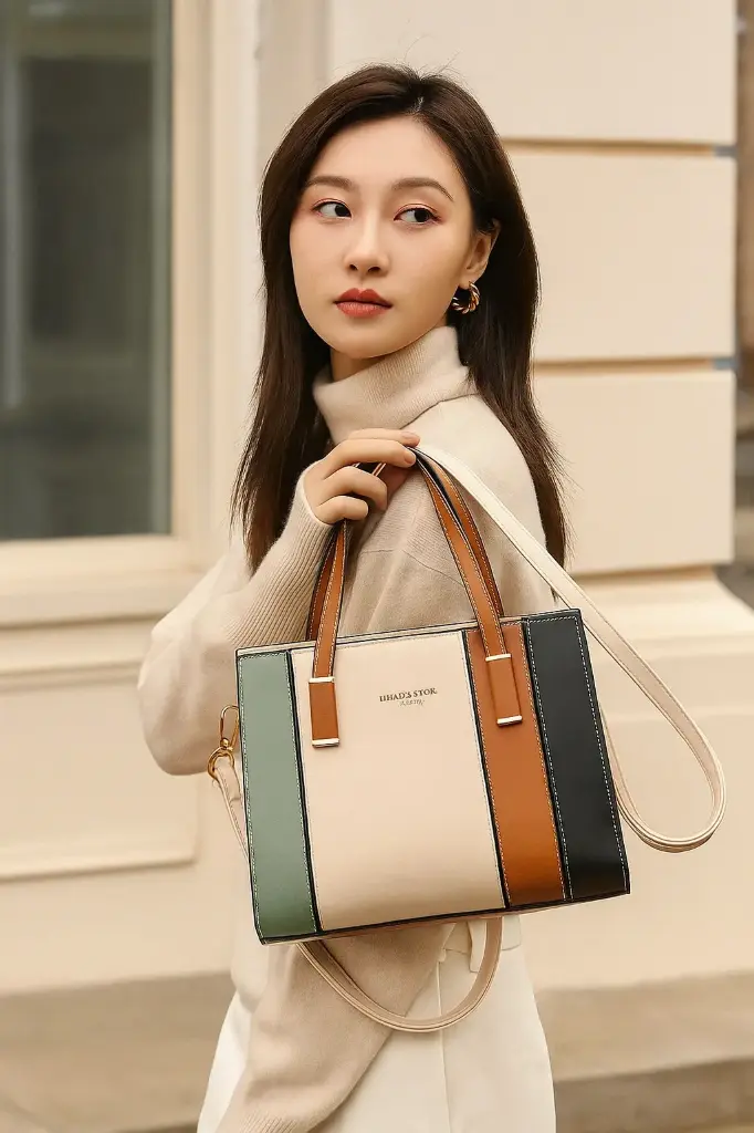 Women's Pu Leather Color Block Elegant Streetwear Bucket Zipper Handbag