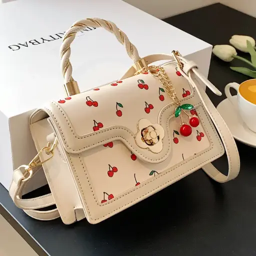 Women's Pu Leather Fruit Fashion Metal Button Square Buckle Handbag Crossbody Bag